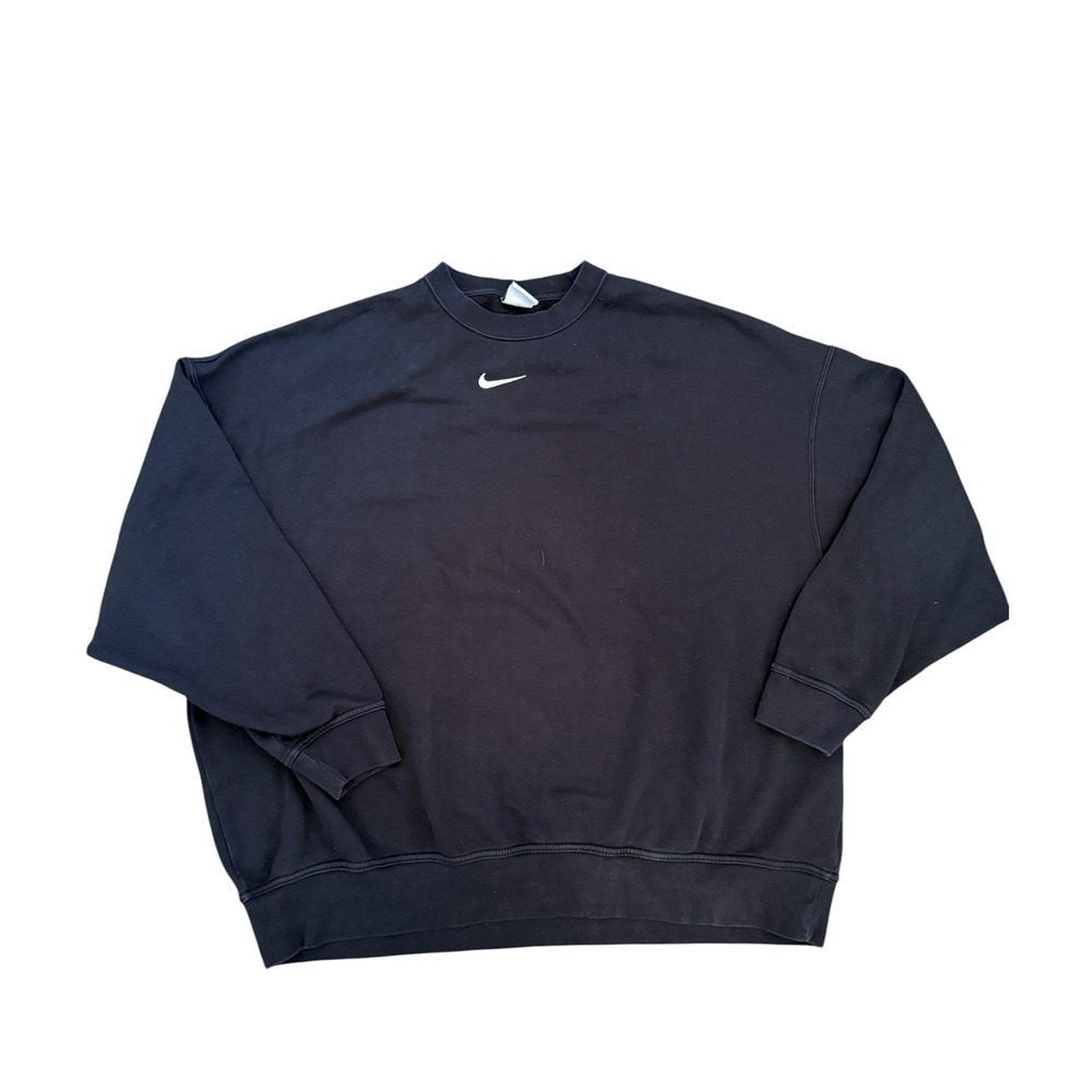 Nike Crewneck Sweatshirt Black Embroidered Swoosh Logo Fleece Size M